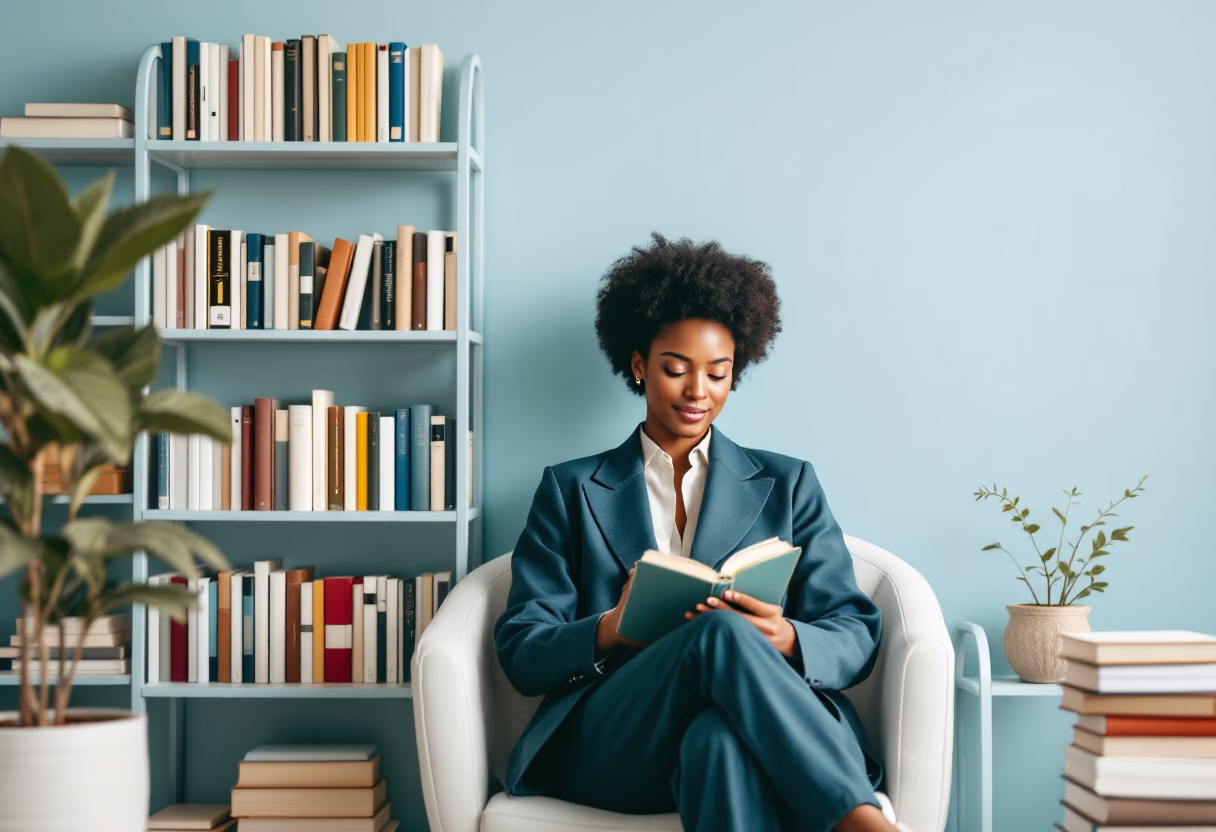 image of author with book collection